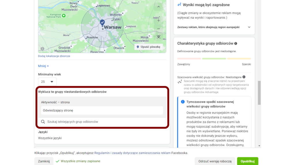 niestandardowe grupy odbiorców facebook kontrola grup odbiorców
